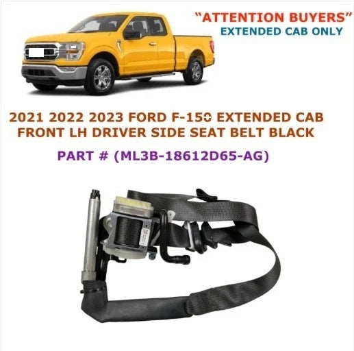 Front Left Side Seat Belt for Ford F-150 Extended Cab (2021–2023) Black