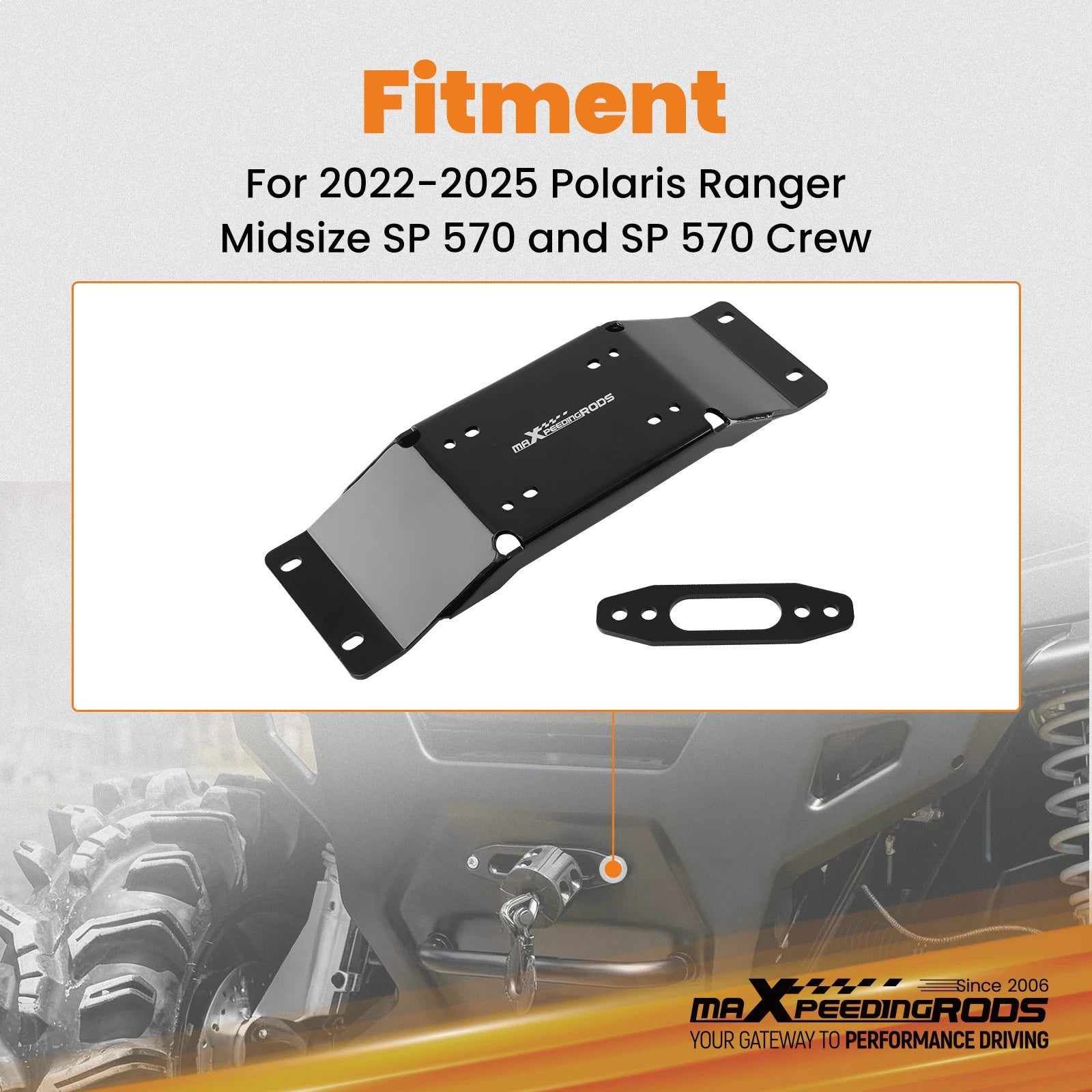 Winch Mount Kit for Polaris Ranger SP 570 (2022–2025) Black Steel
