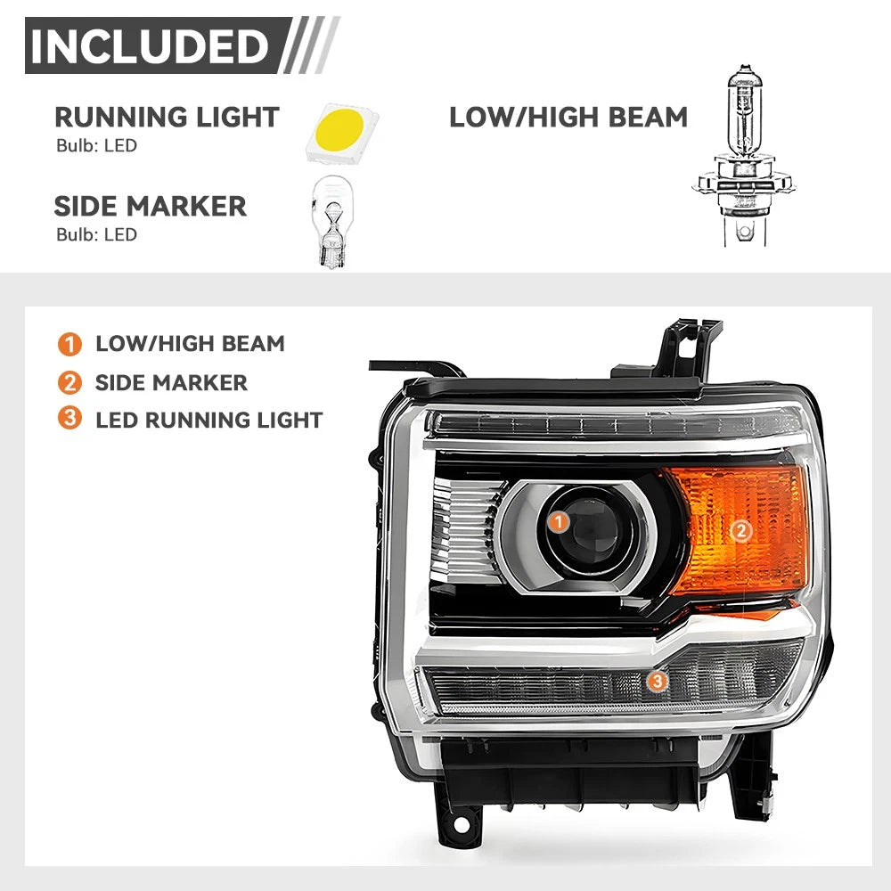 Halogen Projector Headlight with LED DRL for GMC Sierra 2500 (2015–2019)