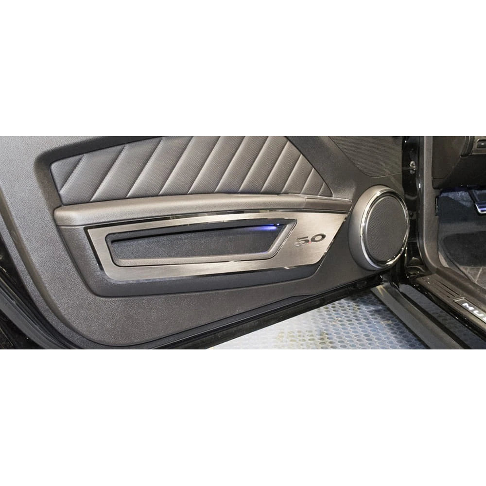 2pc Brushed Stainless Steel Door Guards w/Polished '5.0' for 10-14 Ford Mustang