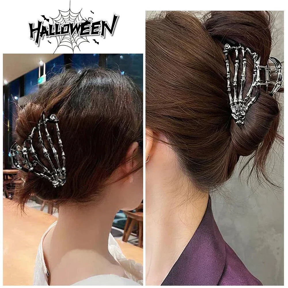 Skull Design Black Ghost Hand Hair Clips for Halloween Party Decorations