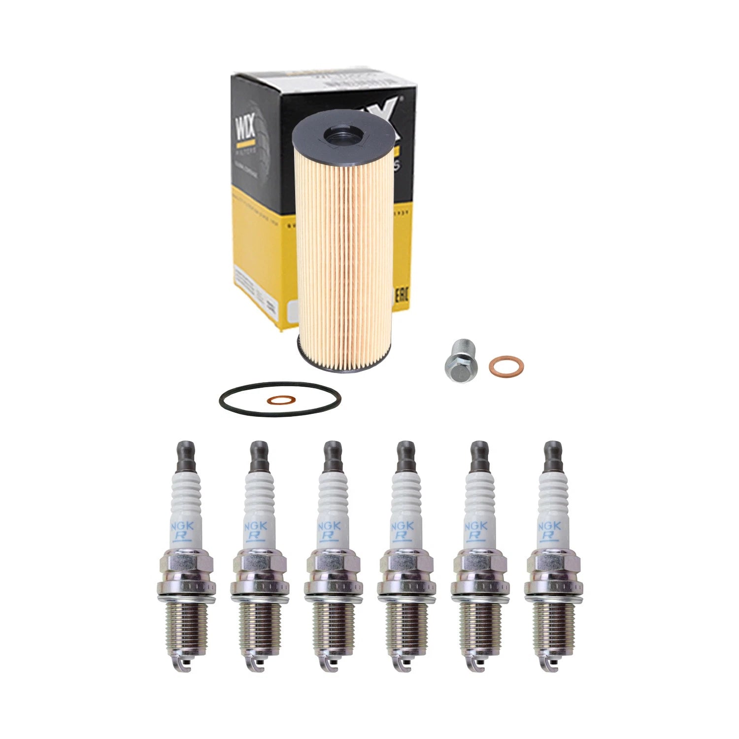 Wix Engine Oil Filter & NGK 6 Spark Plugs Kit for Mercedes W124 300CE 300E (1986–1995)