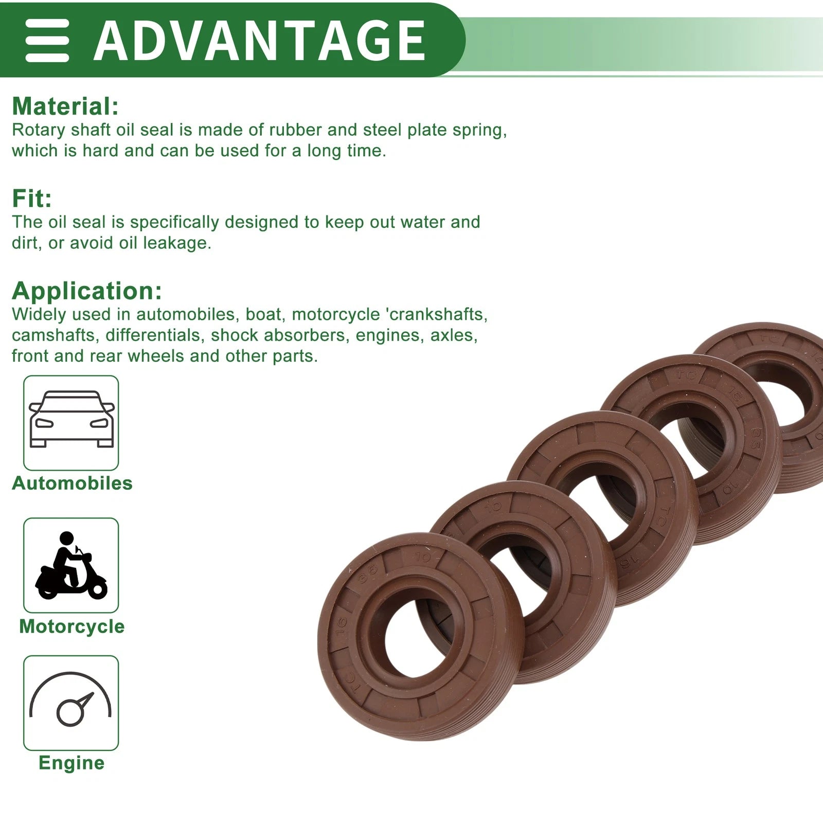 Oil Seal FKM Rubber 16x35x10mm for Various Models (5 Pcs)