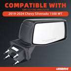 Side Mirror for Chevy Silverado 1500 WT (2019–2024) W/Temp Sensor, Right, 2 Pins