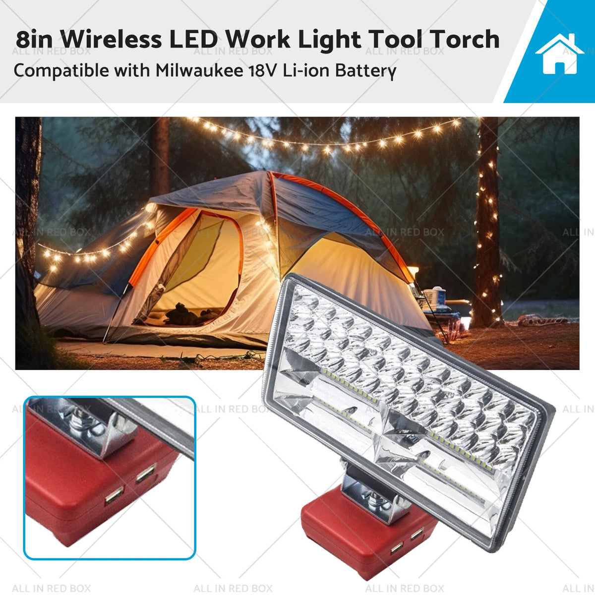 8in LED Work Light Torch for Milwaukee 18V Li-ion Battery (Compatible)