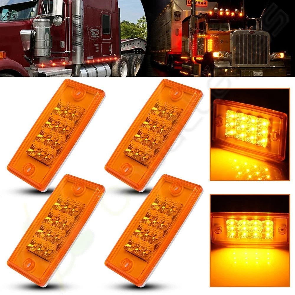 Set of 4 LED Amber Side Marker Turn Signal for Truck Trailer (12V)