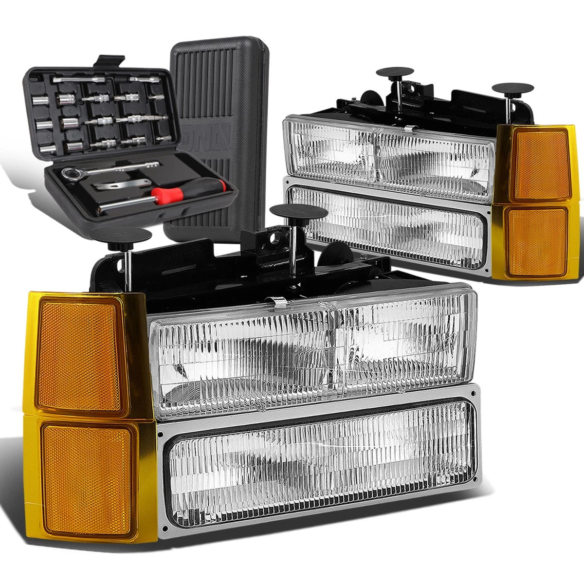 Chrome/Amber Corner Headlight for Chevy C10 C/K Pickup Truck (1994–1999)