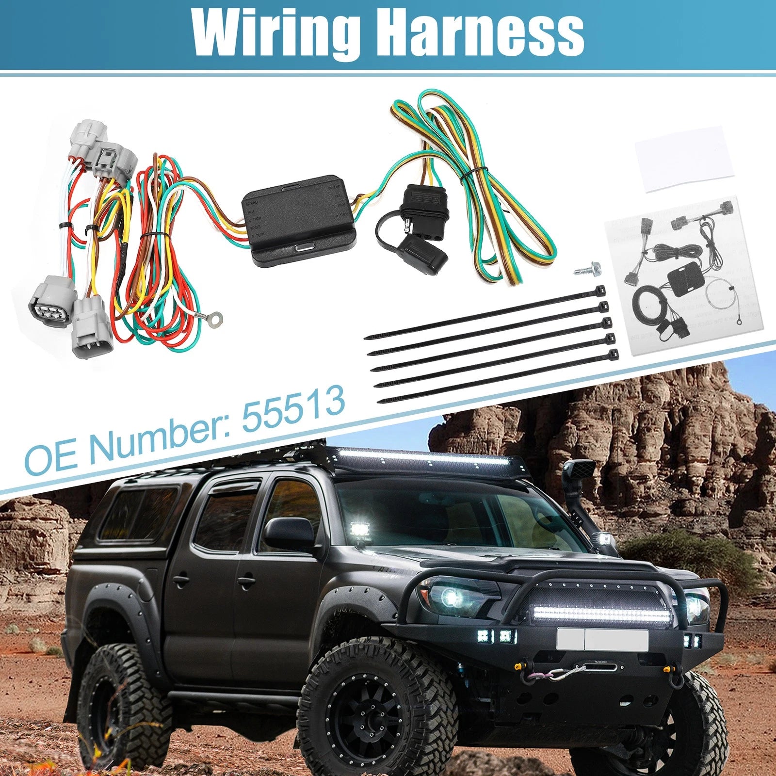 Set of 4 Trailer Wiring Harness 55513 for Toyota Tacoma (2005–2015) Black