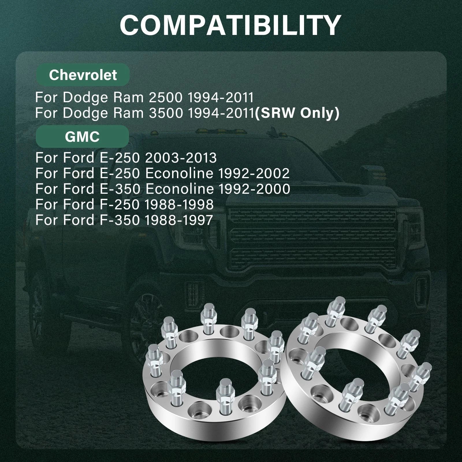 4X 1.5" Wheel Spacers 8x6.5 9/16"-18 for Dodge Ram 2500 3500 (1994–2010)