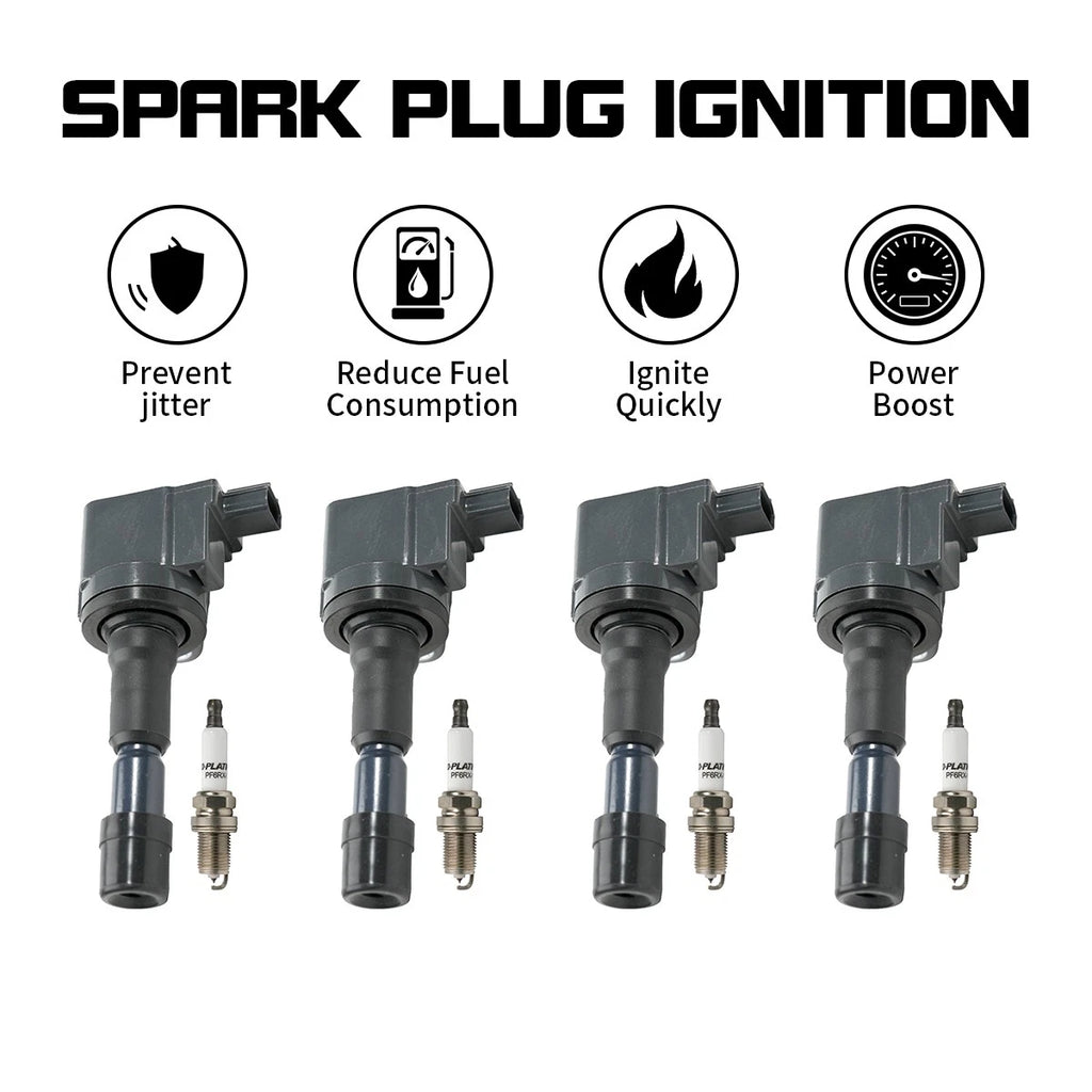 Set of 4 Ignition Coils + 4 Spark Plugs for Honda City (2010–2016)
