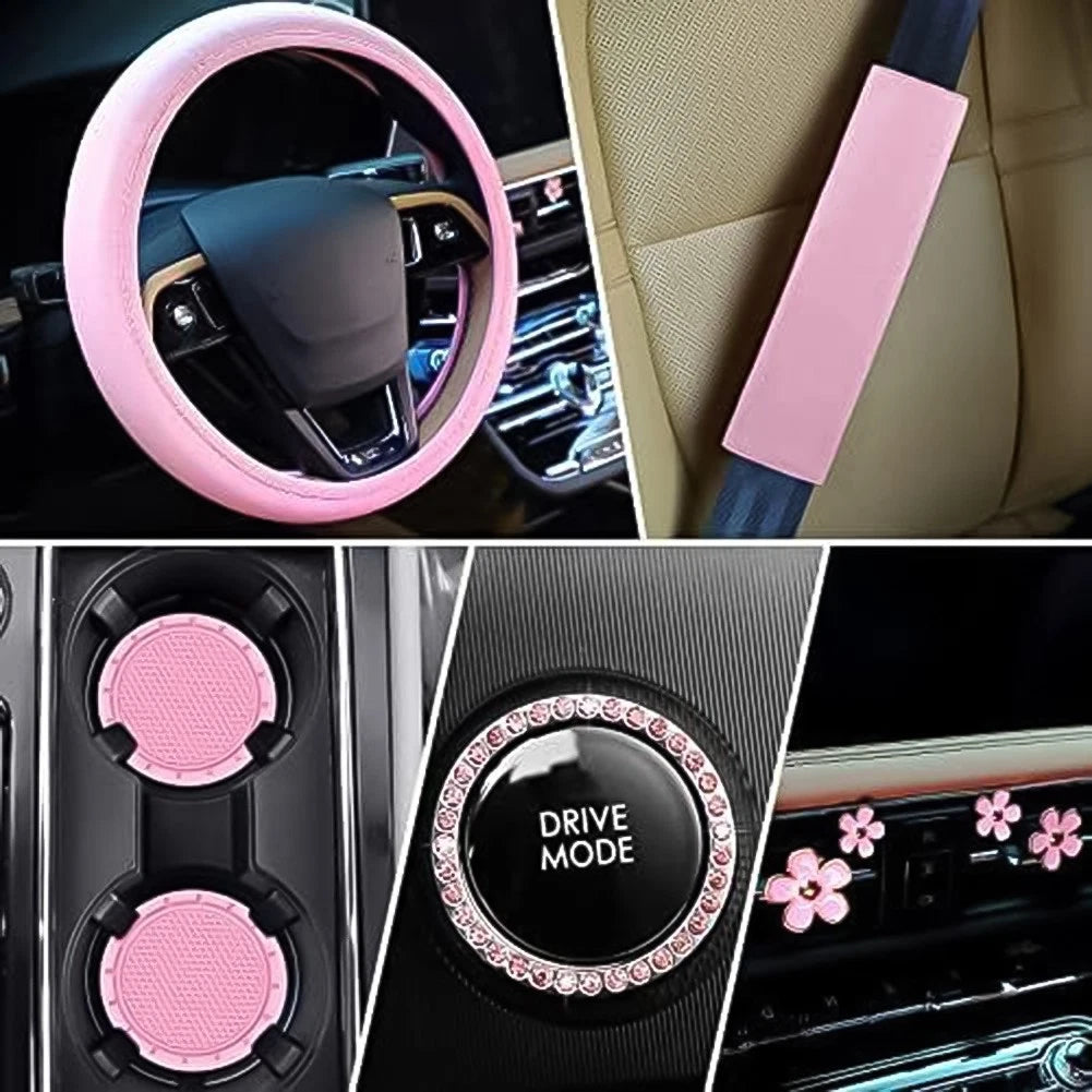 10X Steering Wheel Cover Set with Cup Holders for Women's Vehicles