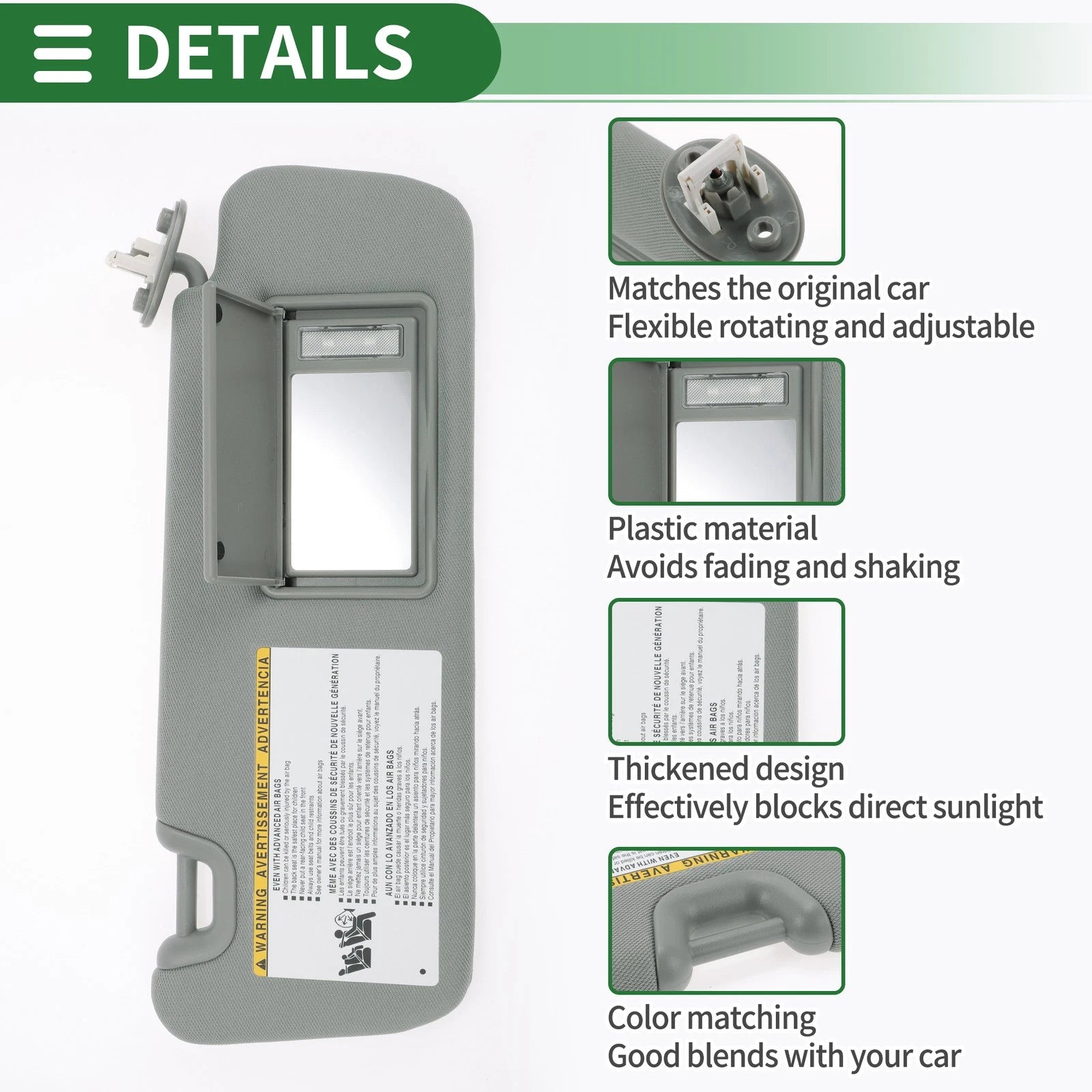 Right Sun Visor for Toyota Highlander (2014–2016, 2019) No. 74310-0E074-A0