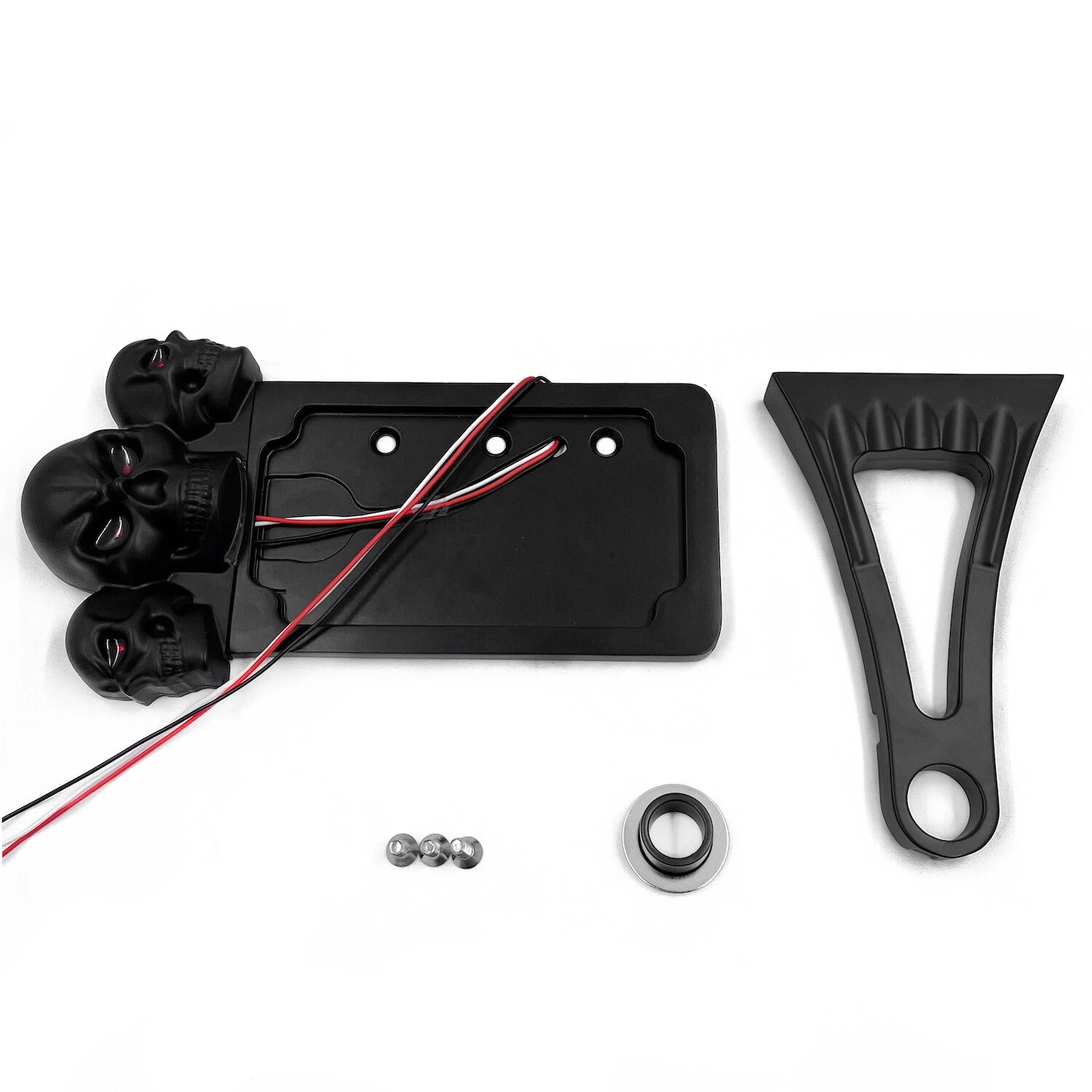 Black Side Mount License Plate Bracket w/ Skull LED Tail Light for