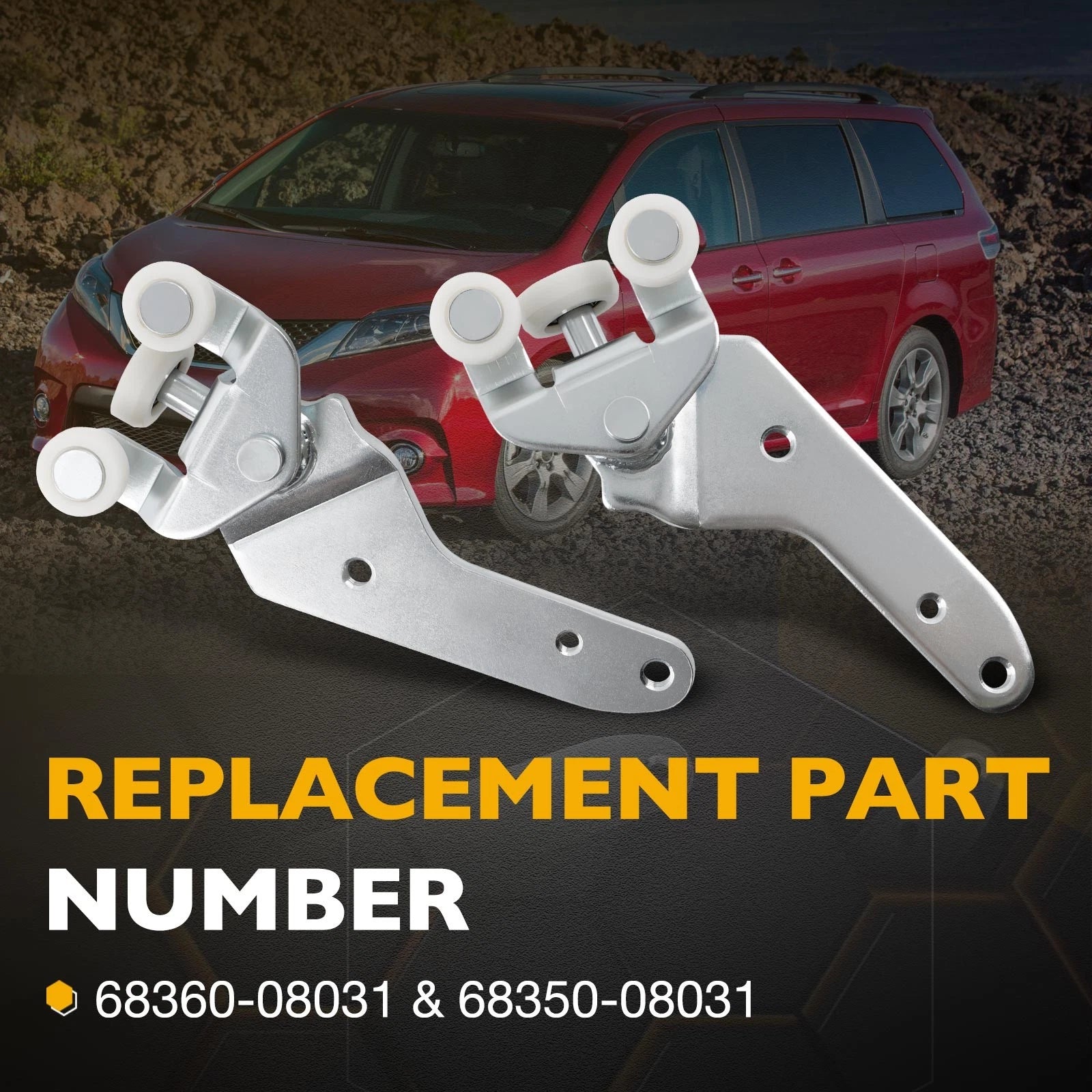 Set of 2 Bottom Sliding Door Roller Hinges for Toyota Sienna (2010–2021) 68360-08031