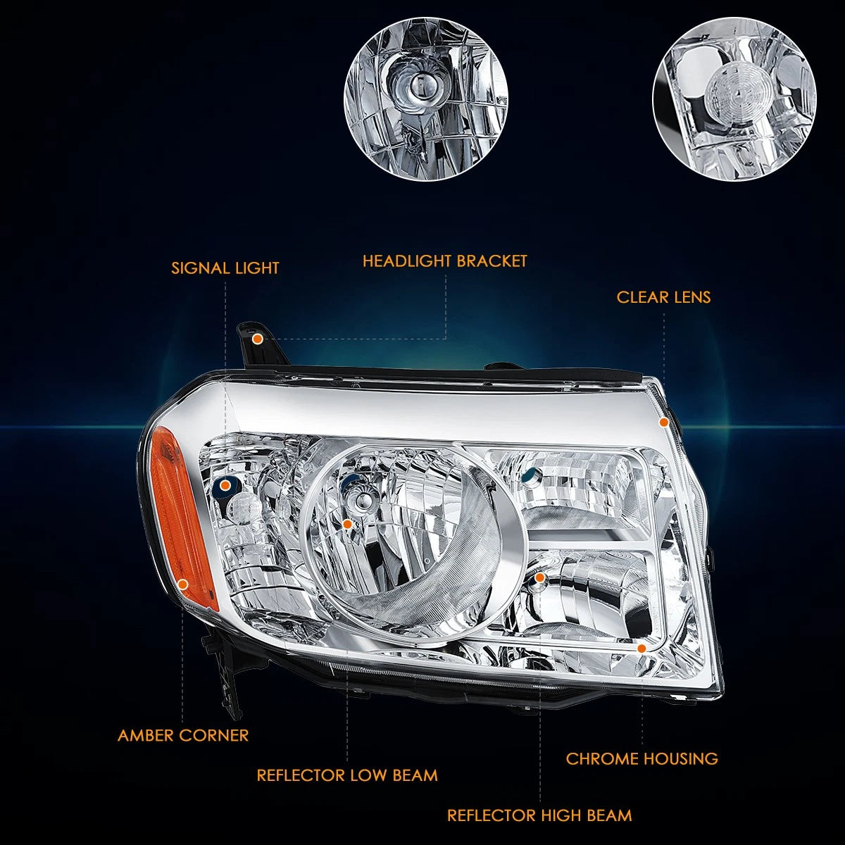 Passenger Side Headlight Lamp Chrome/Amber for Honda Pilot (2009–2011)