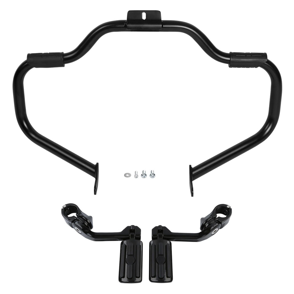 Mustache Engine Guard Crash Bar Foot Pegs Clamps for Harley Softail (2000–2017)