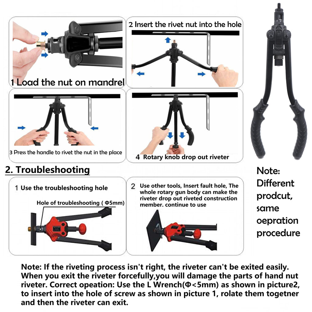 Thrust Type Hand Nut Riveter Kit for (330mm, 60pcs)