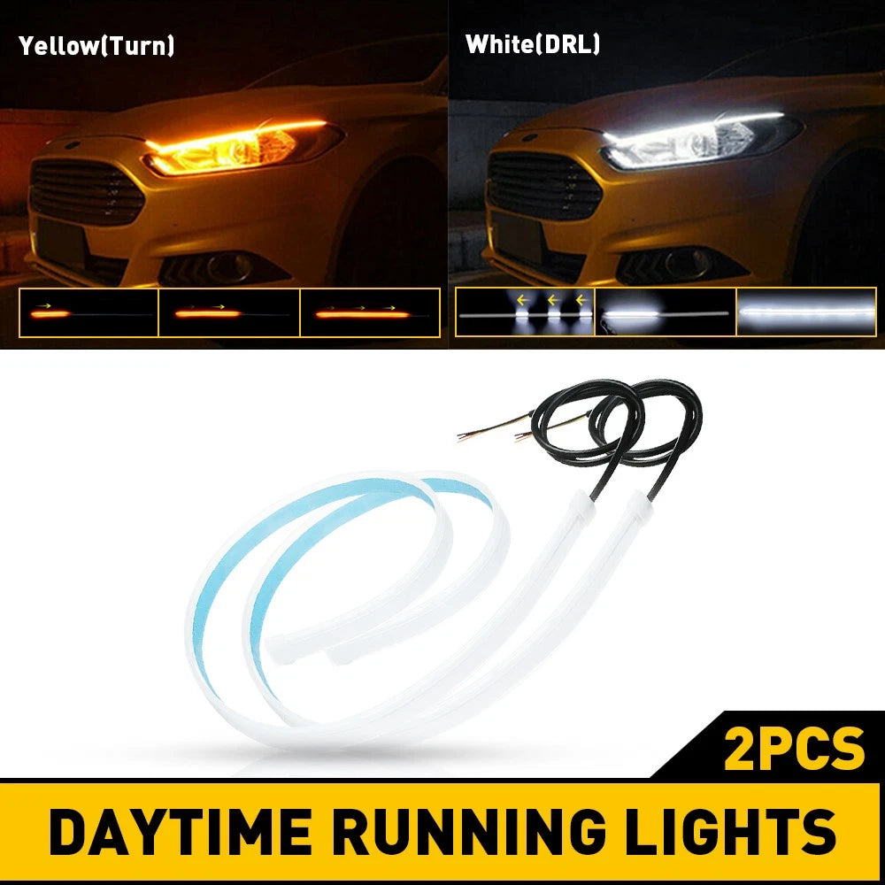 2X Flexible Slim LED DRL Strip Light for Universal Vehicles (Waterproof)