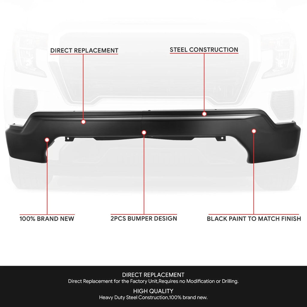 Front Bumper Face Bar for GMC Sierra 1500 Limited (2019–2021) Black