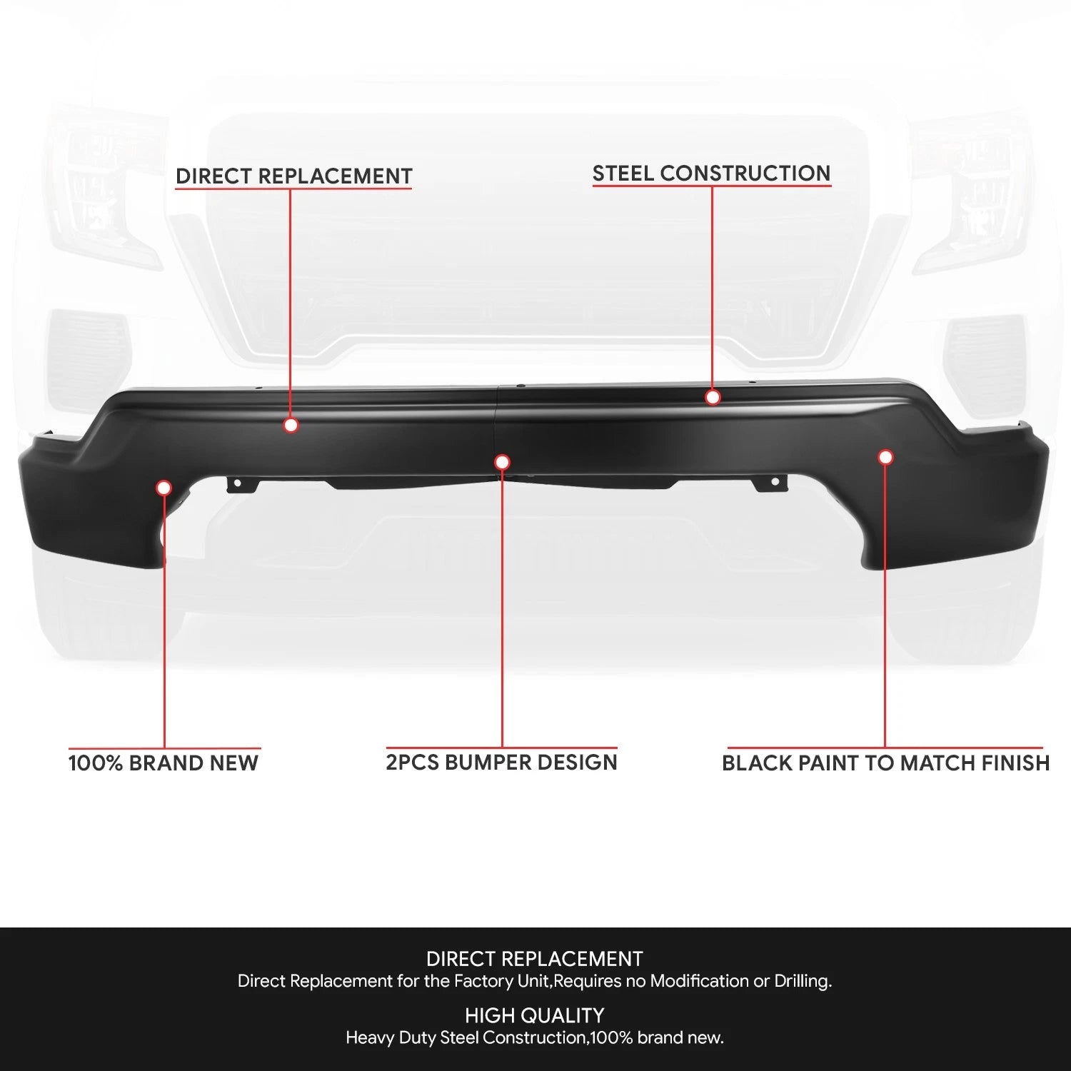 Front Bumper Face Bar for GMC Sierra 1500 Limited (2019–2021) Black