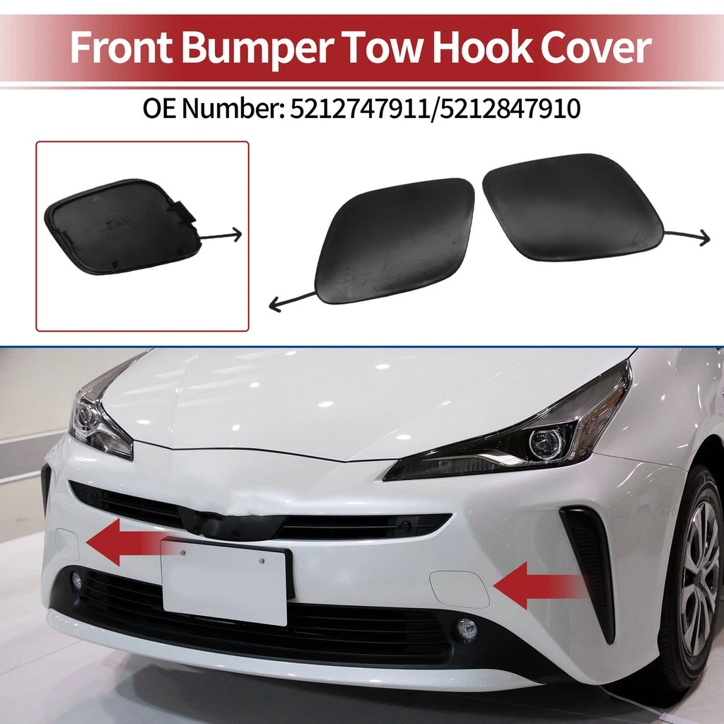 Set of 2 Front Tow Hook Cover Caps for Toyota Prius (2019–2022) No. 5212747911 Black