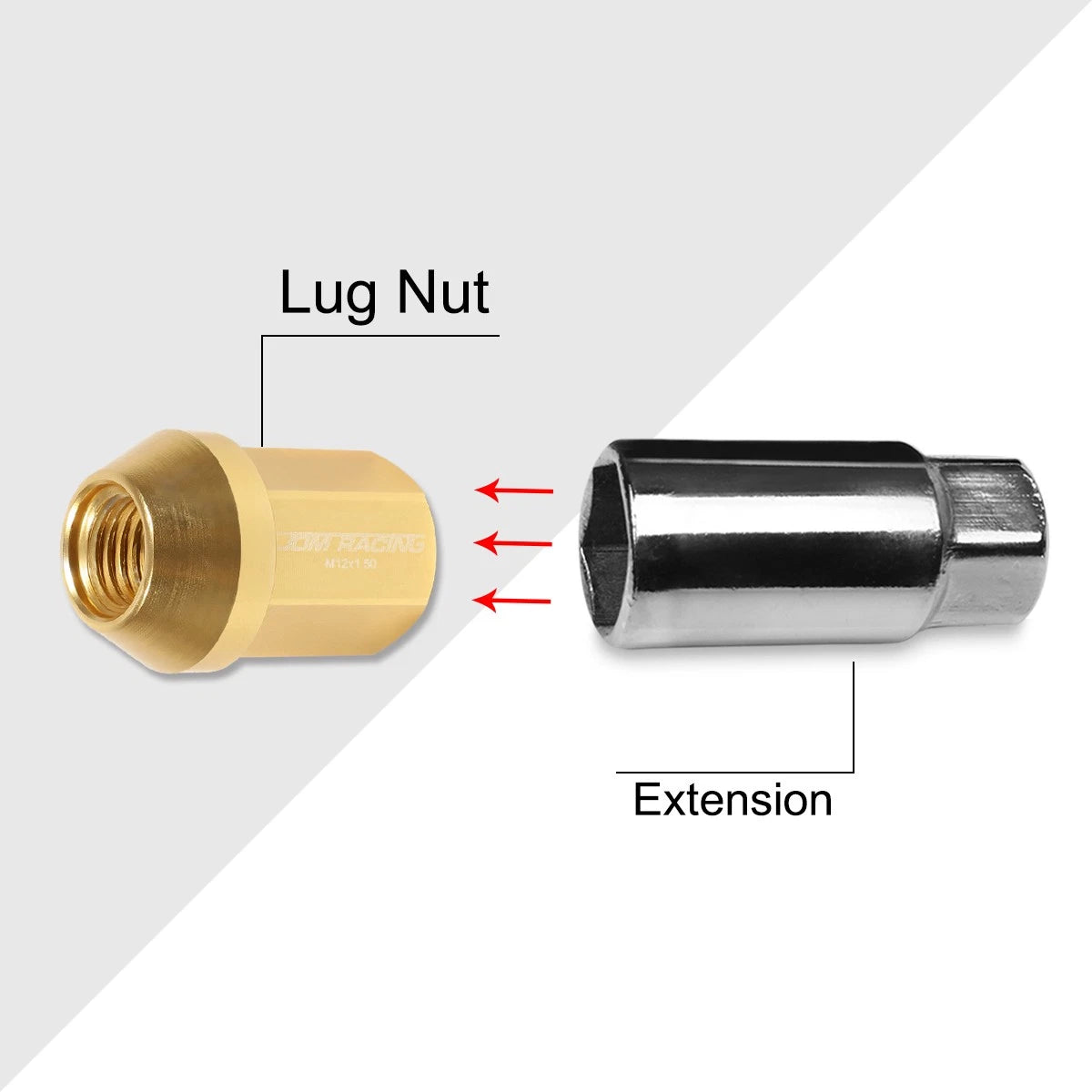 Set of 20 M12X1.5 Gold JDM Closed End Acorn Hex Wheel Lug Nuts + Extension 25mmx35mm