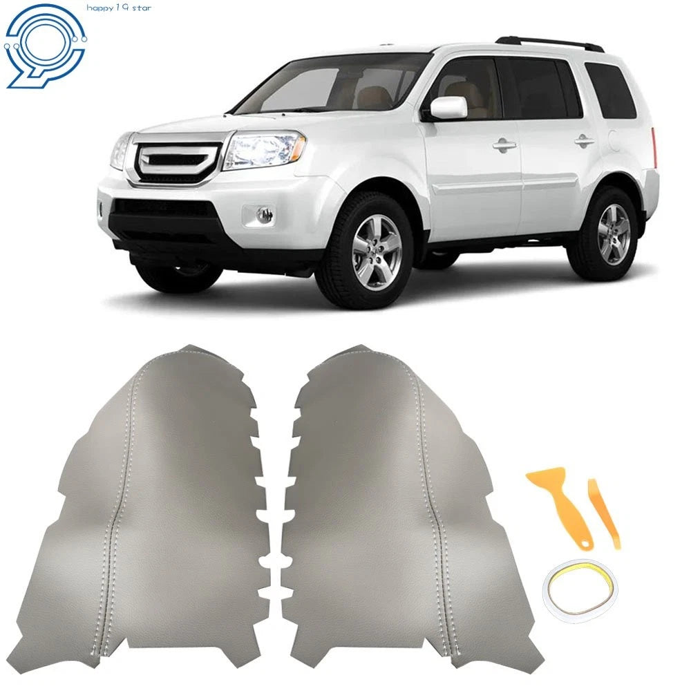 2Pcs Front Door Panels Gray Leather Armrest Cover for Honda Pilot (2009–2015)