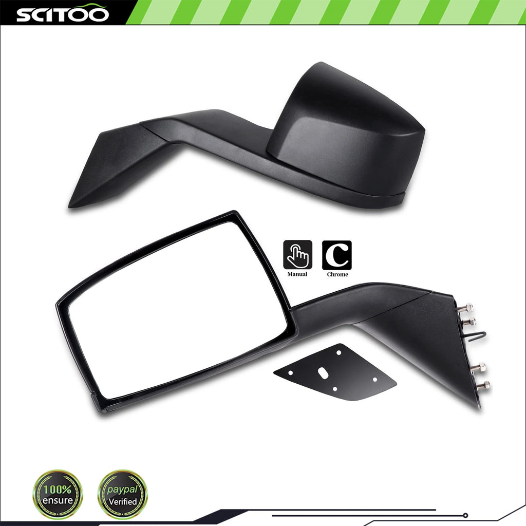 Black Hood Mirrors for Volvo VNL Truck (2004–2016) w/Mounting Plate LH RH