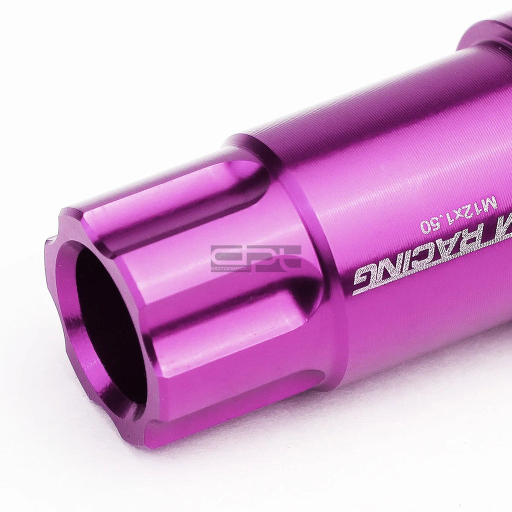 20 PC Open End M12x1.5 50mm Tall Purple Aluminum Lug Nuts + Lock Key for JDM
