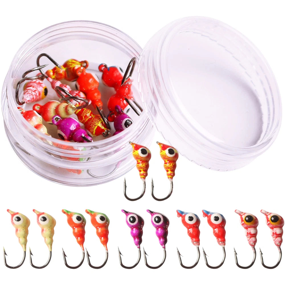 Ice Fishing Lure Hook 11g Twisted Jig Head Set of 6 Colors