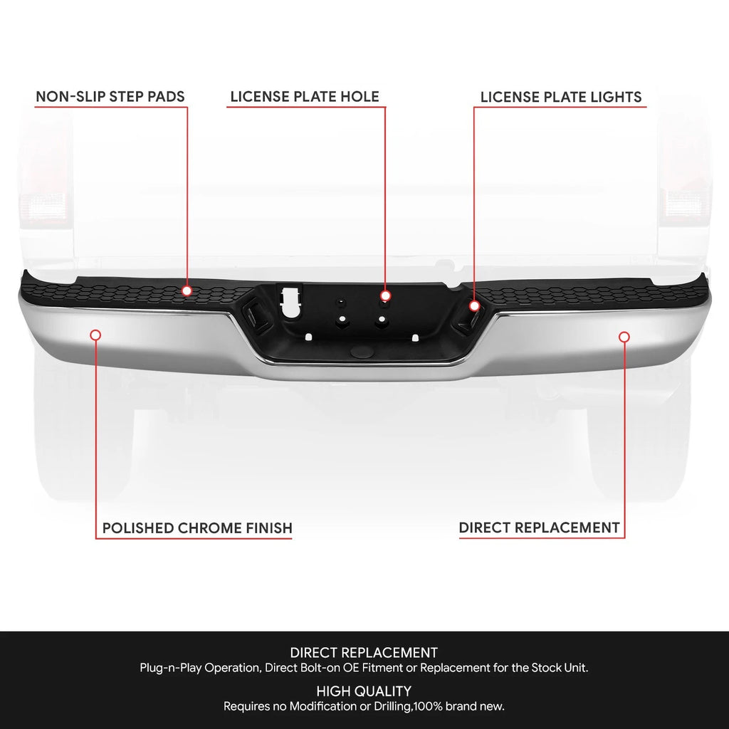 Chrome Rear Bumper Assembly for Dodge Ram 1500 (2009–2024)
