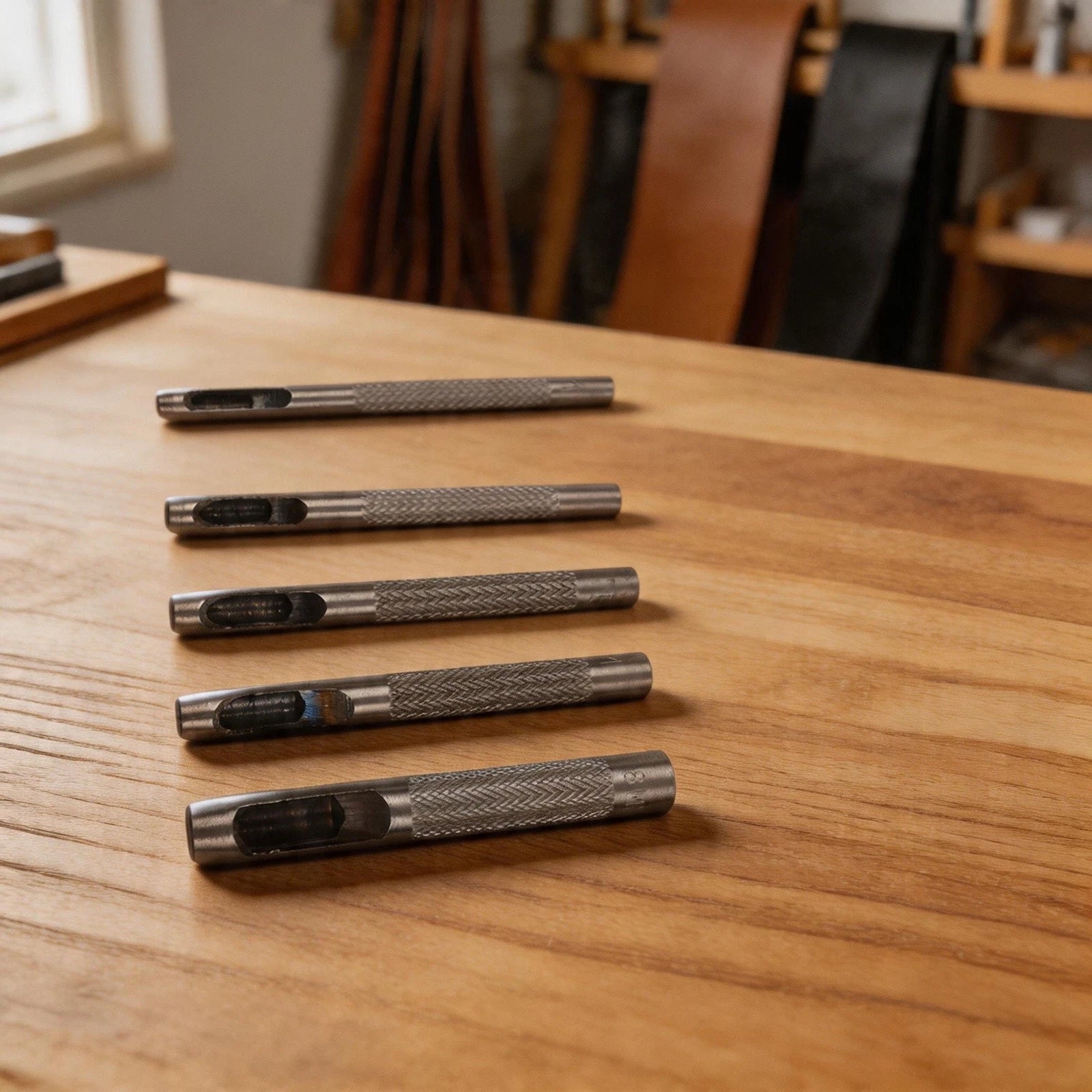 5-Piece Leather Hole Puncher Kit - Steel Hollow Drilling Tools 3-8mm