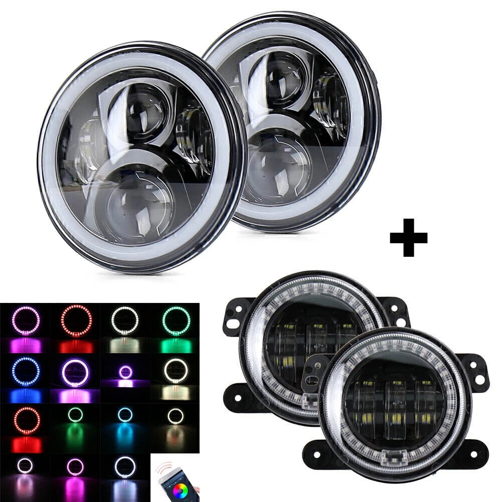 7" LED Headlights & 4" Fog Lights for Jeep Wrangler JK (1997–2017)