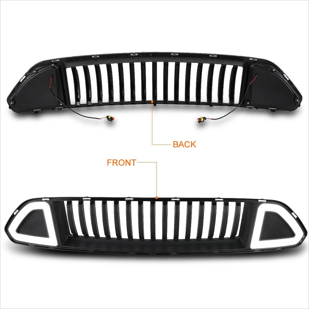 Vertical Fence Front Bumper Grille w/Triangle LED Light for Ford Mustang (2015–2017)