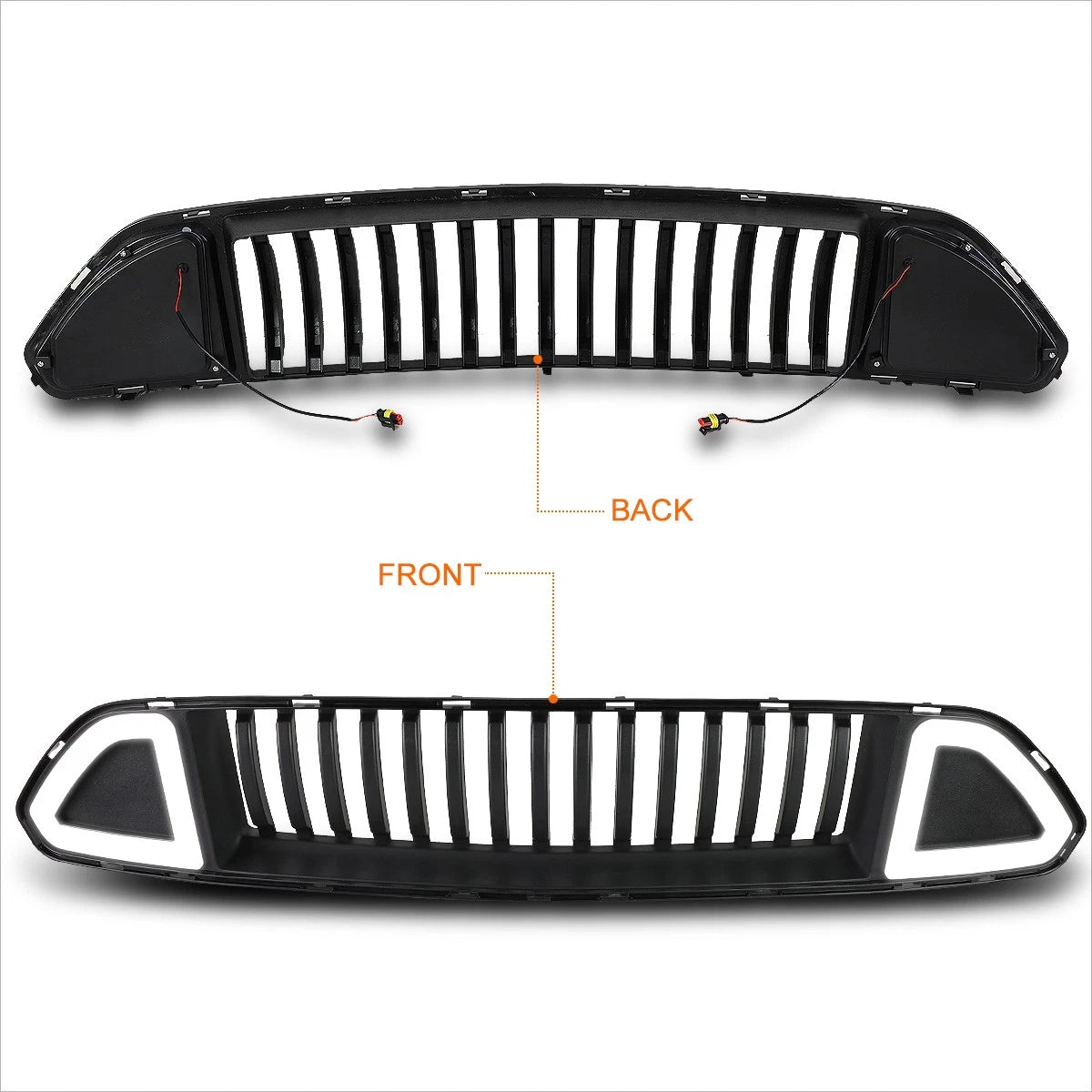 Vertical Fence Front Bumper Grille w/Triangle LED Light for Ford Mustang (2015–2017)
