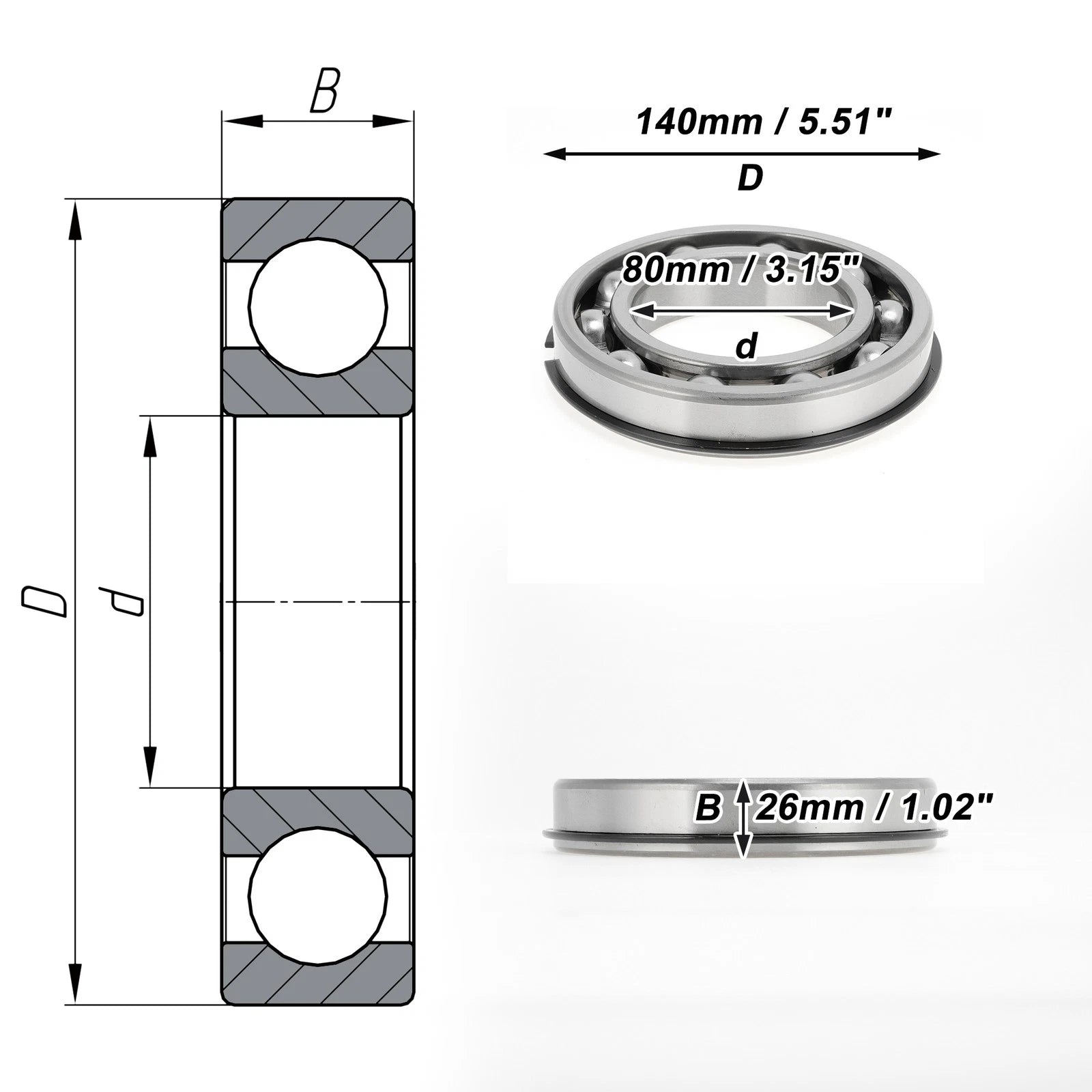 6216NR Deep Groove Ball Bearing for Scooter Skateboard Wheel (P0)