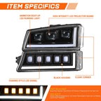 LED DRL Sequential Turn Signal Projector Headlights for Silverado (2003–2007)