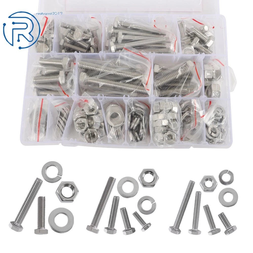 Set of 240 Hex Head Cap Bolts and Nuts Combination Kit Stainless Steel