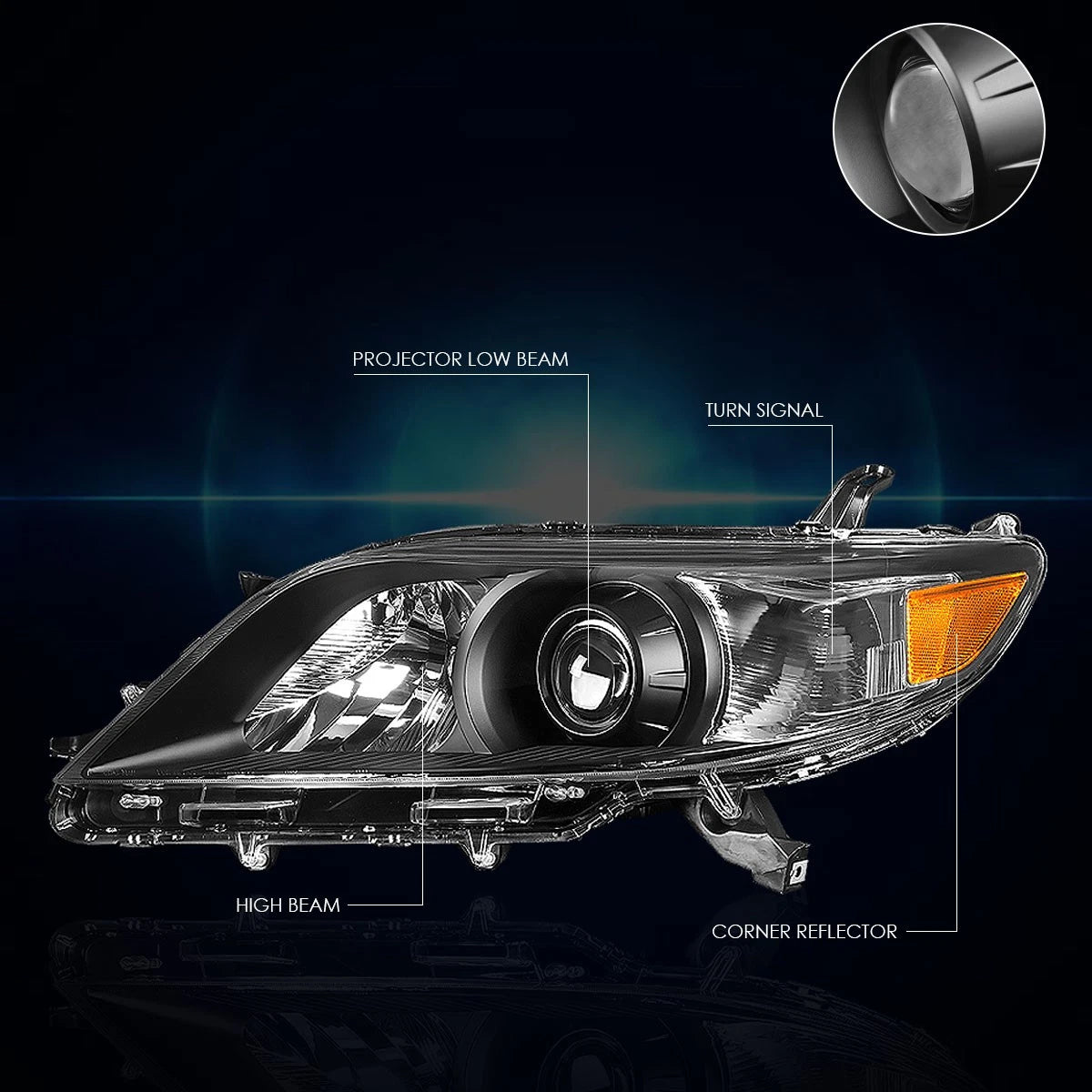 Headlight/Lamp for Toyota Sienna XL30 (2011–2020) Black Housing Clear Lens
