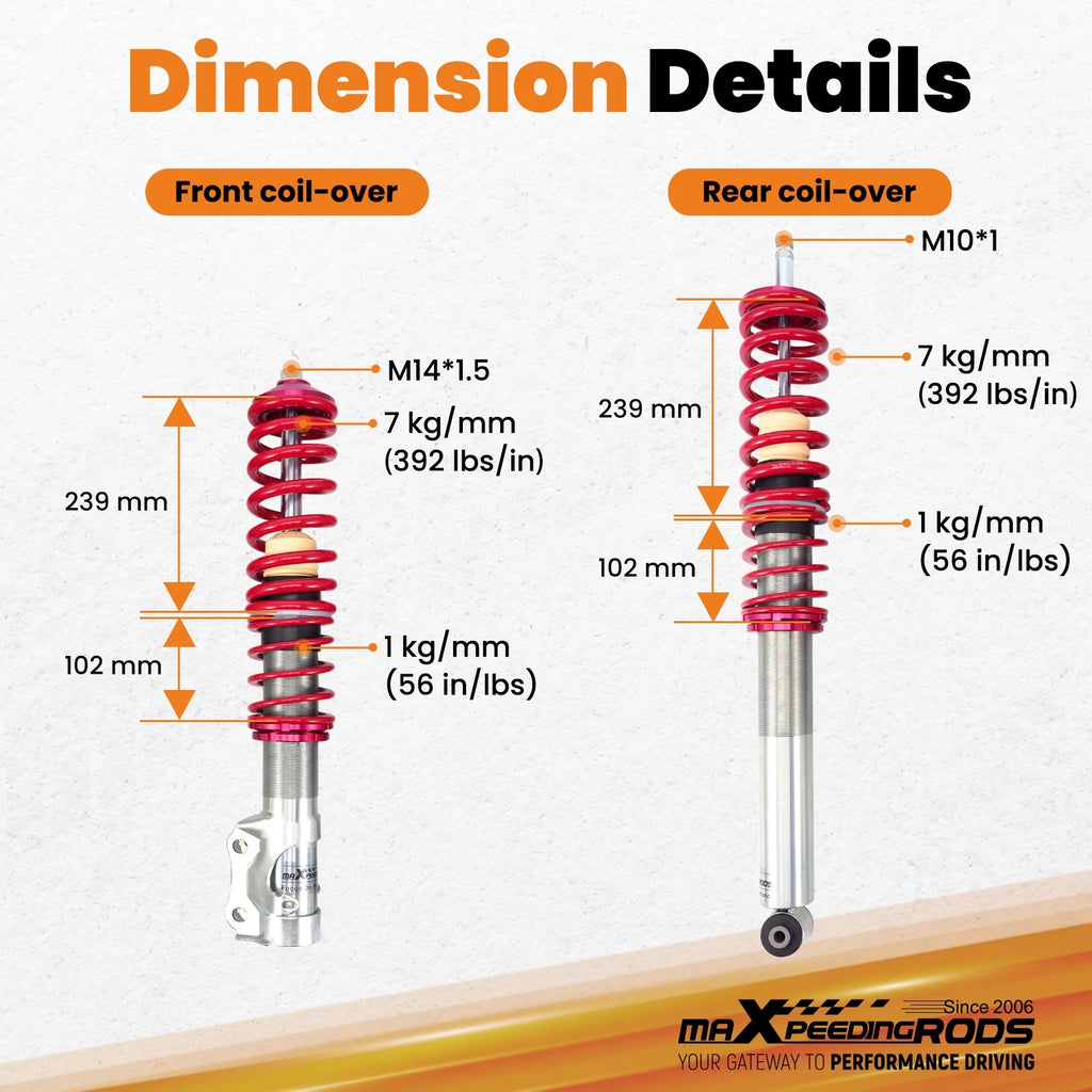 Coilovers Lowering Kit for VW Golf GTi Jetta MK2 MK3 (1983–1998)