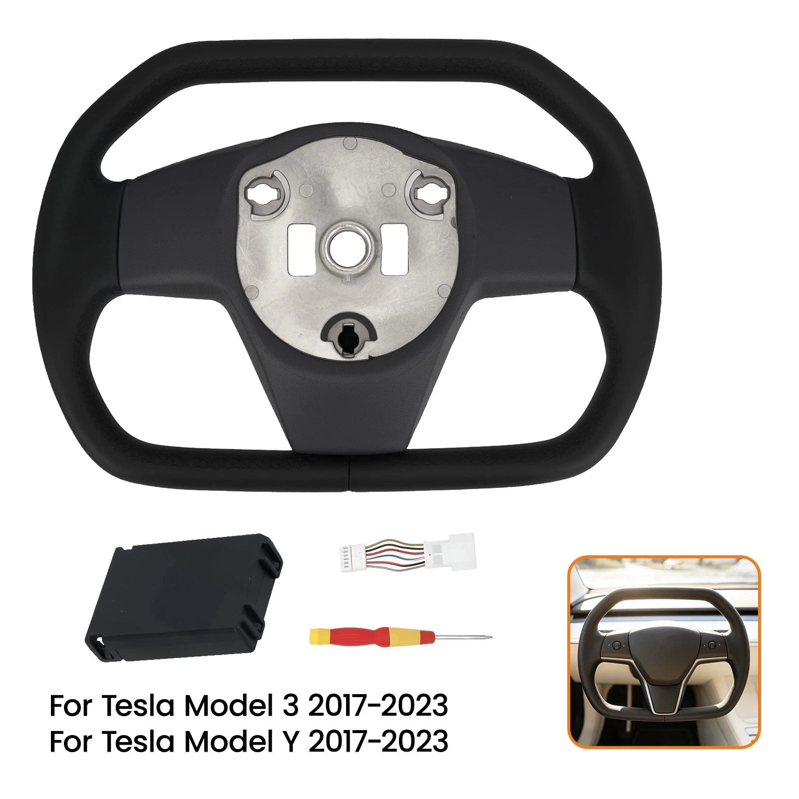 Heated Leather Steering Wheel for Tesla Model 3/Y (2017–2023)