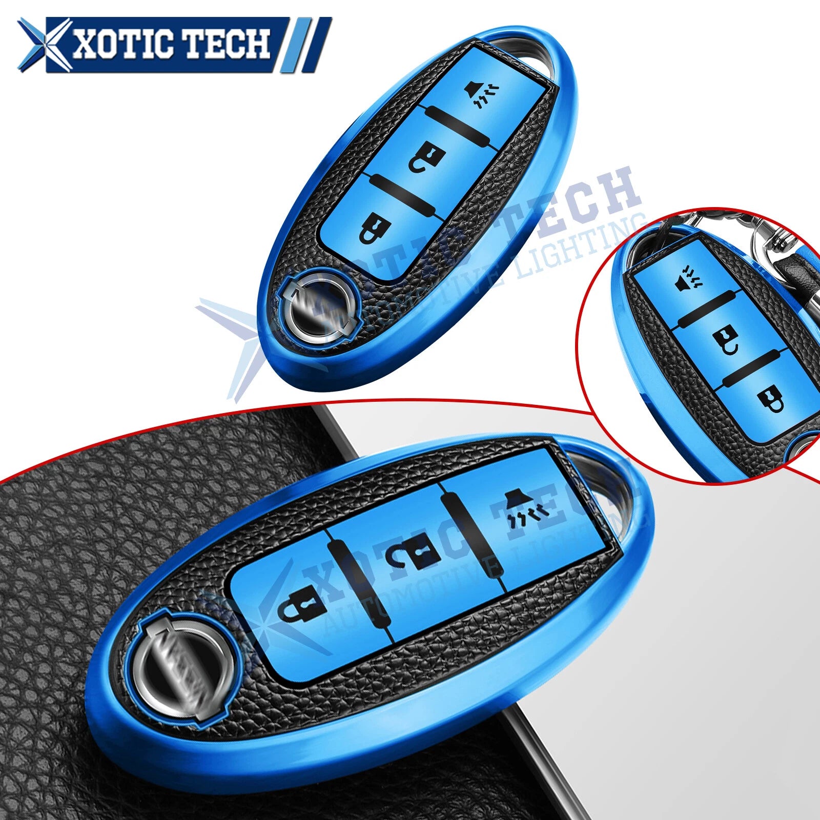 Full Seal Blue TPU Leather Cover Holder Shell for Nissan Murano Leaf Juke (2010–2020)