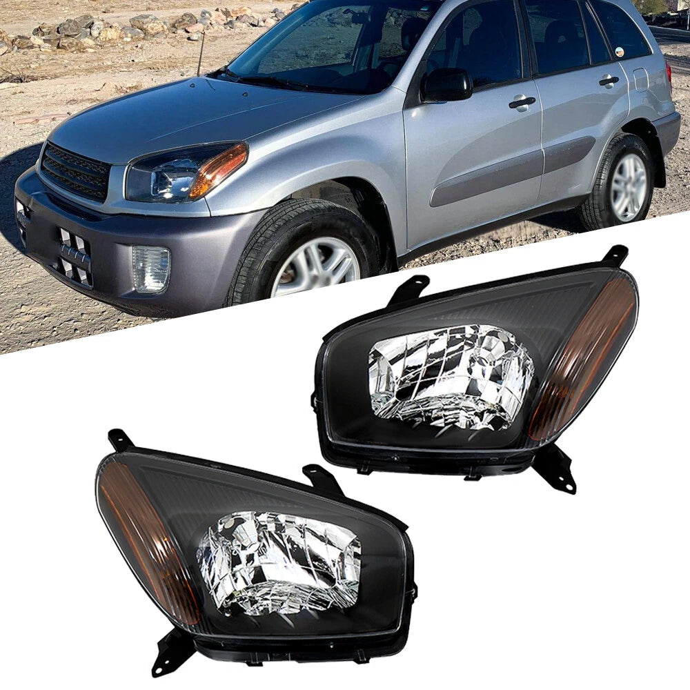 Set of 2 Black Housing Halogen Headlights for Toyota RAV4 (2001–2003)
