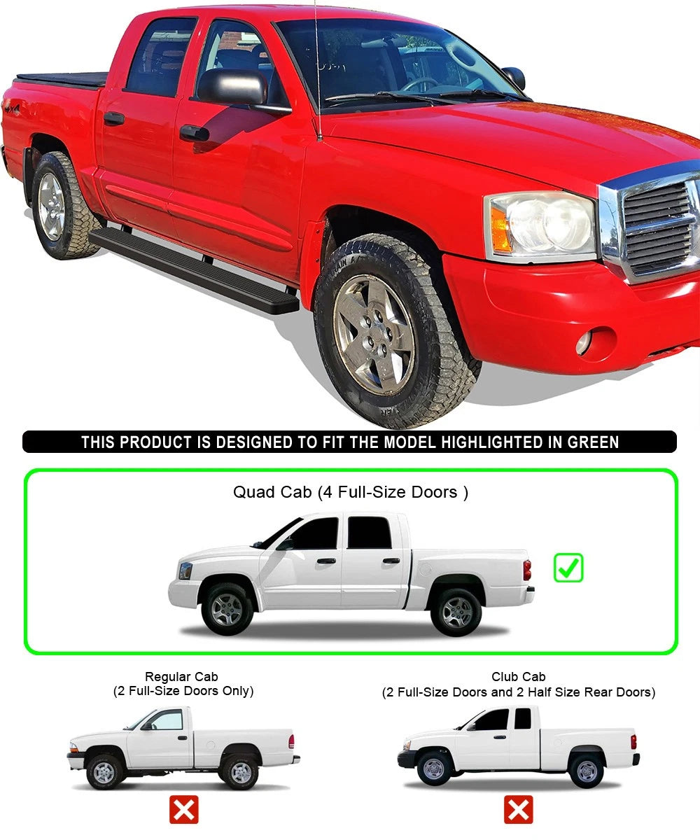5-Inch Matte Black Running Boards for Dodge Dakota Quad Cab (2005-2011)