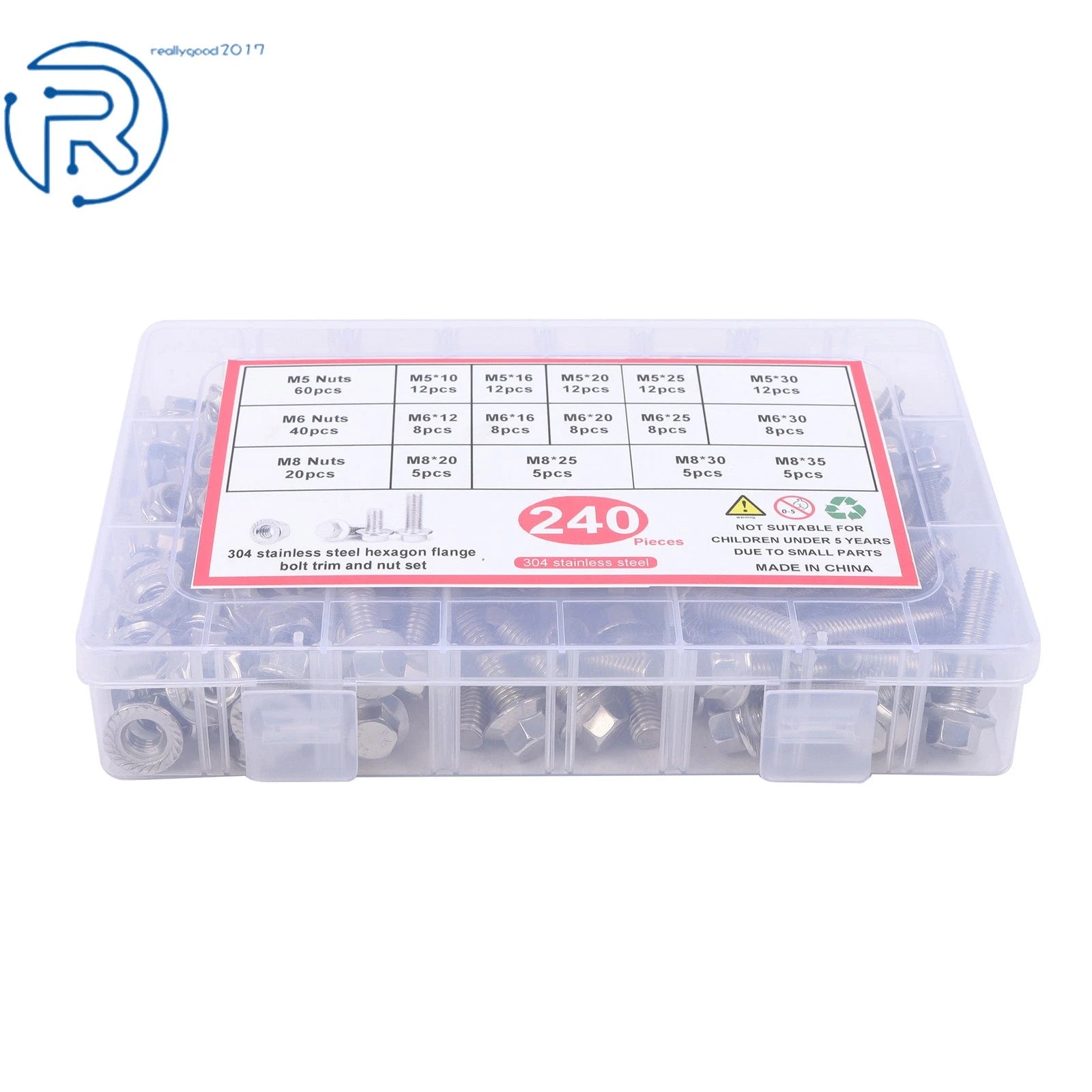 Flanged Bolts and Nuts Kit for Most Common Sizes (M5, M6, M8)