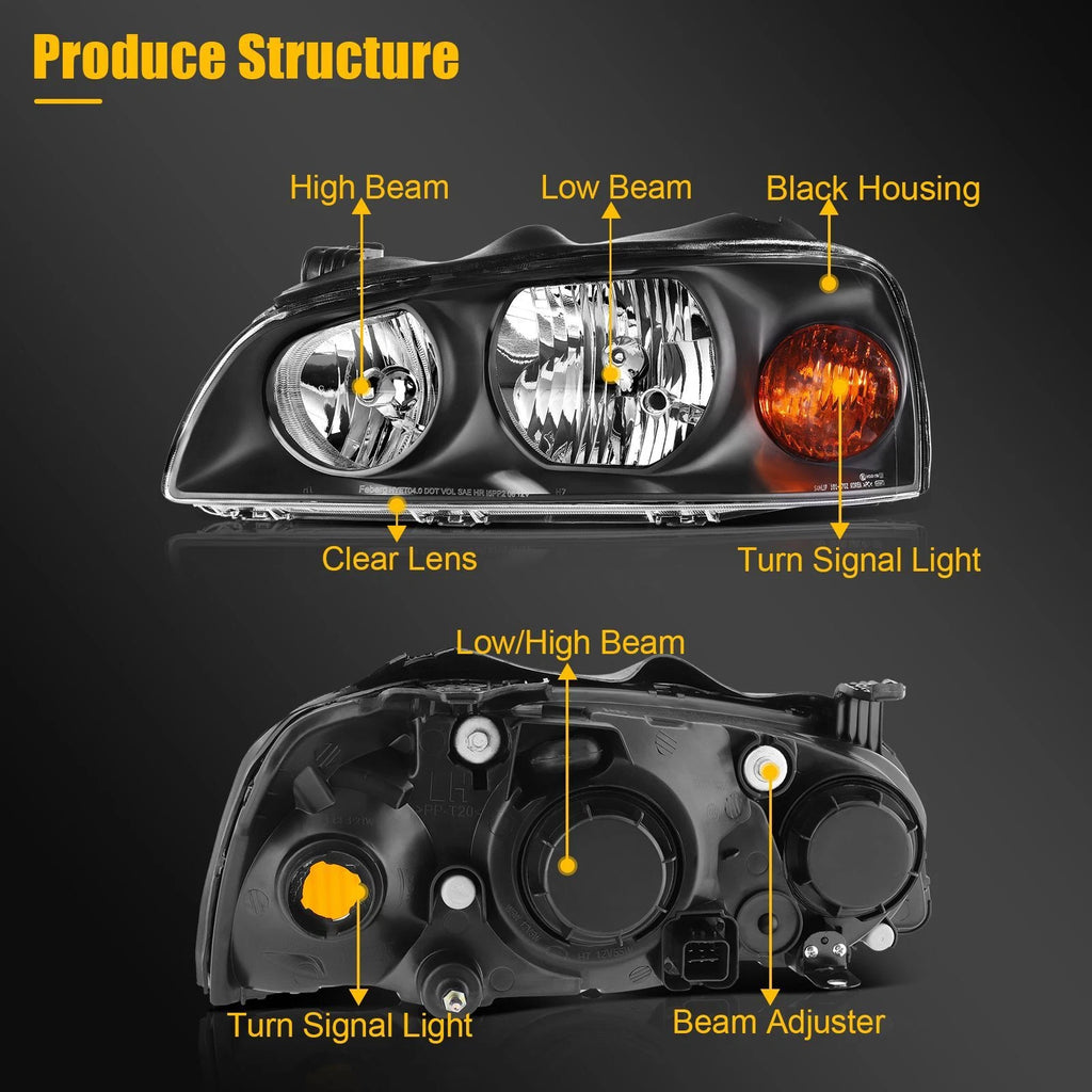 Headlights for Hyundai Elantra (2004–2006) Black Housing L+R