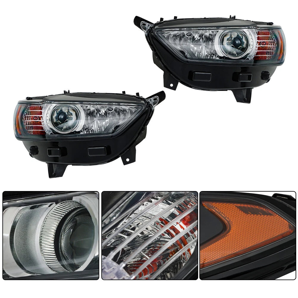 Headlights Pair for Ford Fusion (2013–2016) Black Halogen