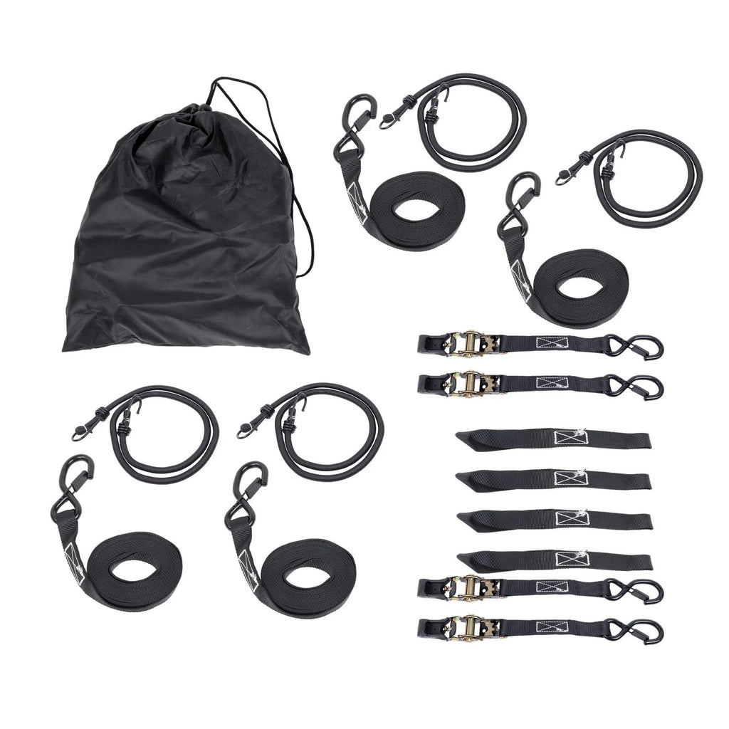 Set of 4 Ratchet Straps 1" x 15' 2200 lbs Break Strength with S Hooks