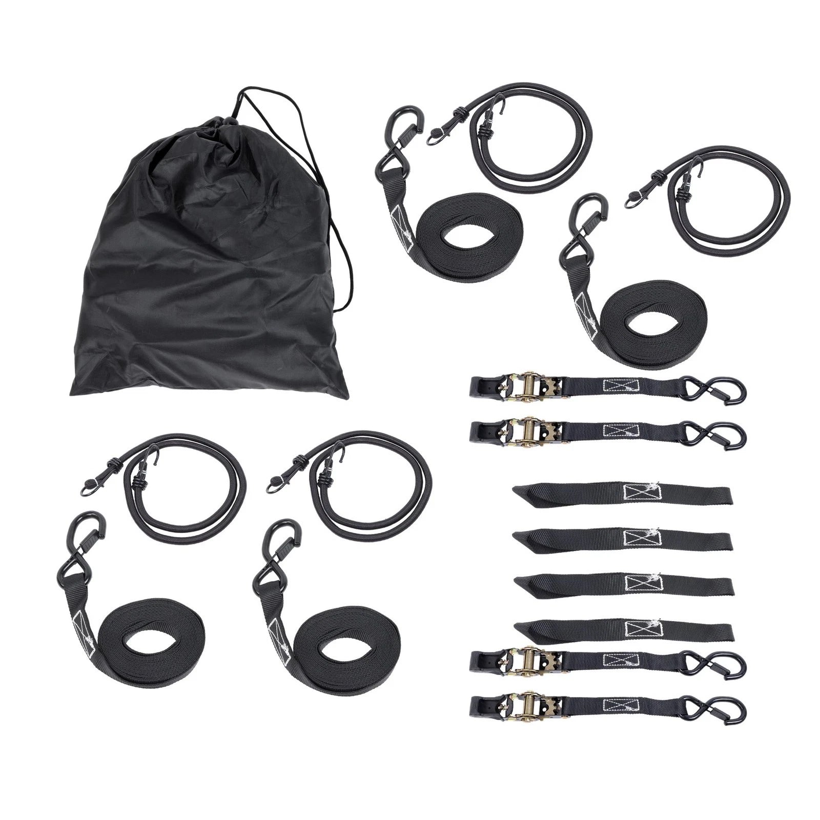 Set of 4 Ratchet Straps 1" x 15' 2200 lbs Break Strength with S Hooks