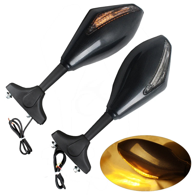 Carbon LED Turn Signal Mirrors for Kawasaki Ninja ZX14 ZZR1400 ZX-10R (2006–2011)